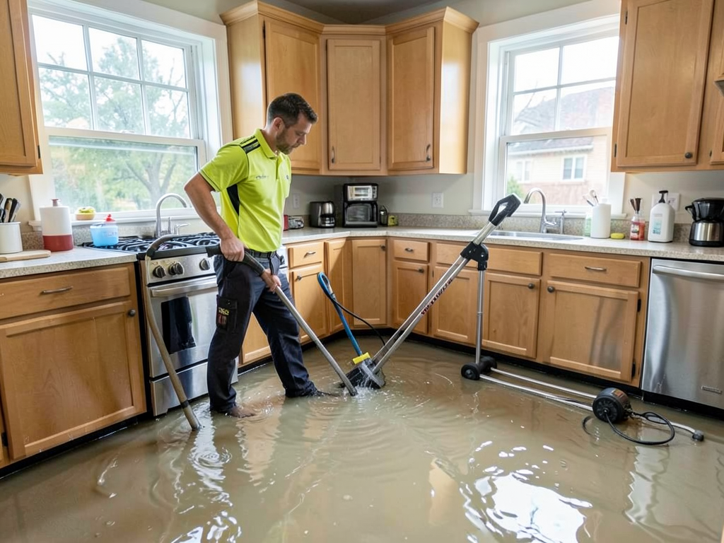 Emergency plumbing support for flooded kitchens in